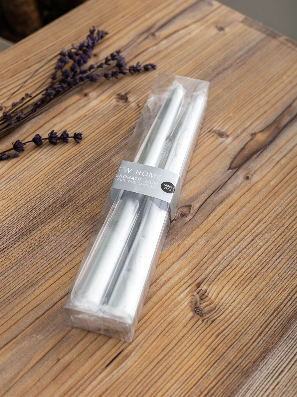 Gri Dekoratif Mum 2'li 25 cm-2