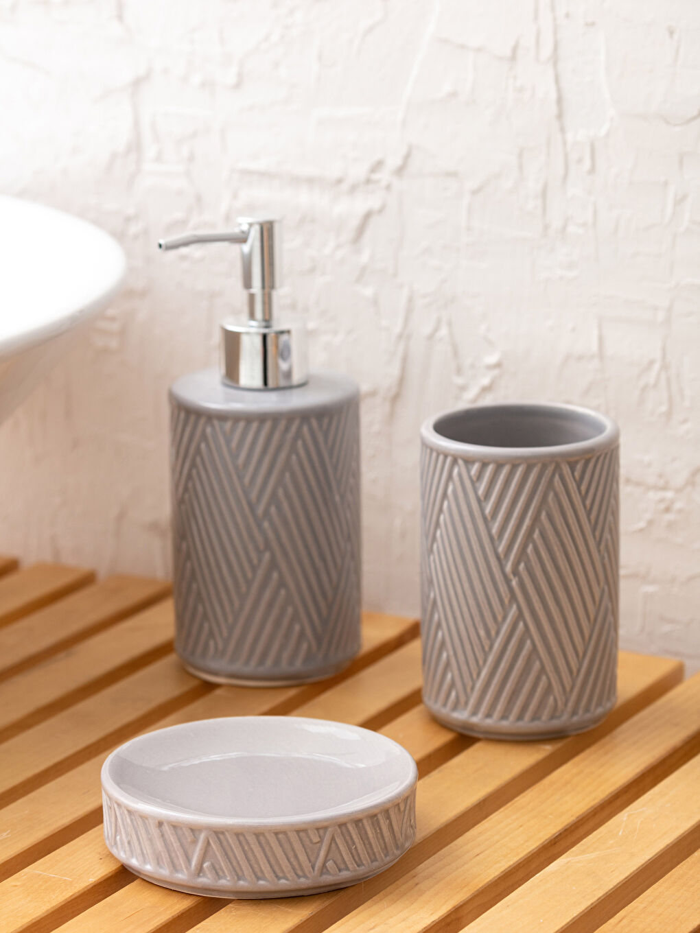 Set de baie din ceramică imprimat 3 bucăți 6x6x15 cm