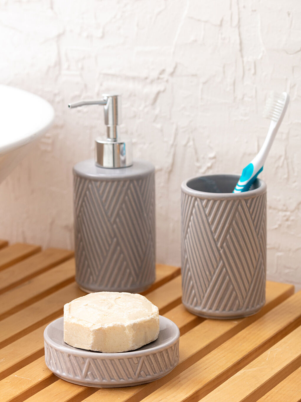 Set de baie din ceramică imprimat 3 bucăți 6x6x15 cm-1