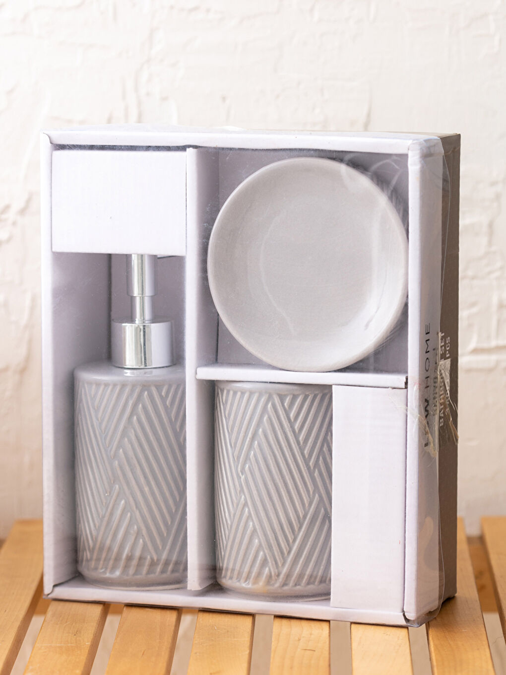 Set de baie din ceramică imprimat 3 bucăți 6x6x15 cm-3