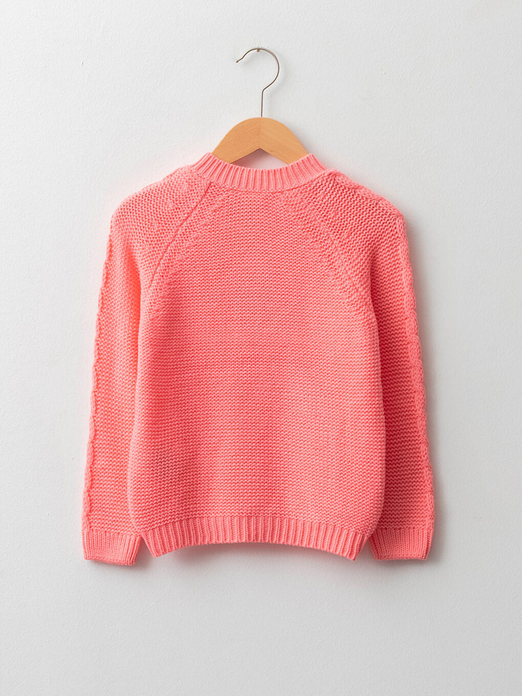 Crew Neck Self Patterned Long Sleeve Girl Tricot Cardigan-1