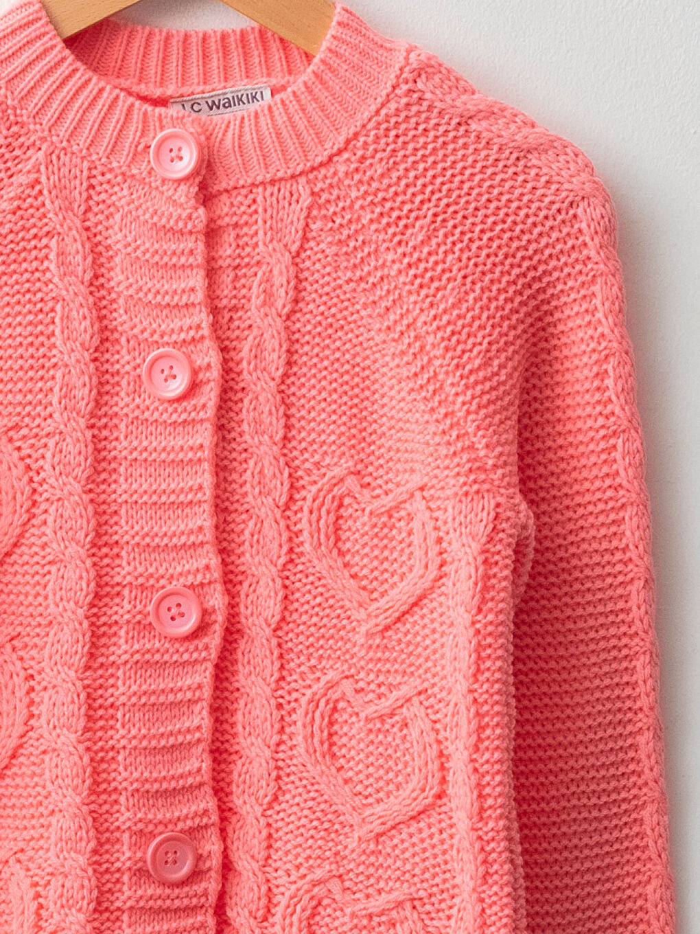 Crew Neck Self Patterned Long Sleeve Girl Tricot Cardigan-2