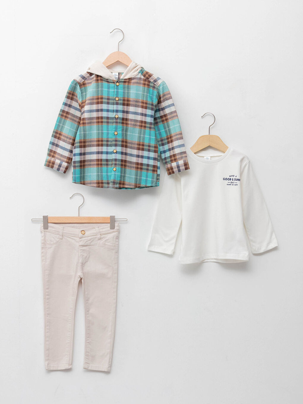 طقم 3 قطع قميص بياقة دائرية كم طويل تيشيرت وبنطلون للأولاد الرضع-4