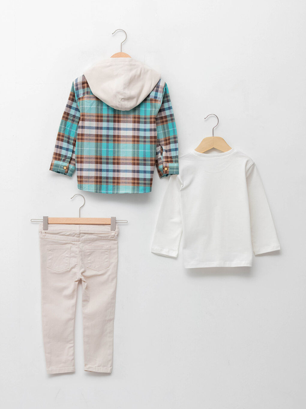 طقم 3 قطع قميص بياقة دائرية كم طويل تيشيرت وبنطلون للأولاد الرضع-5