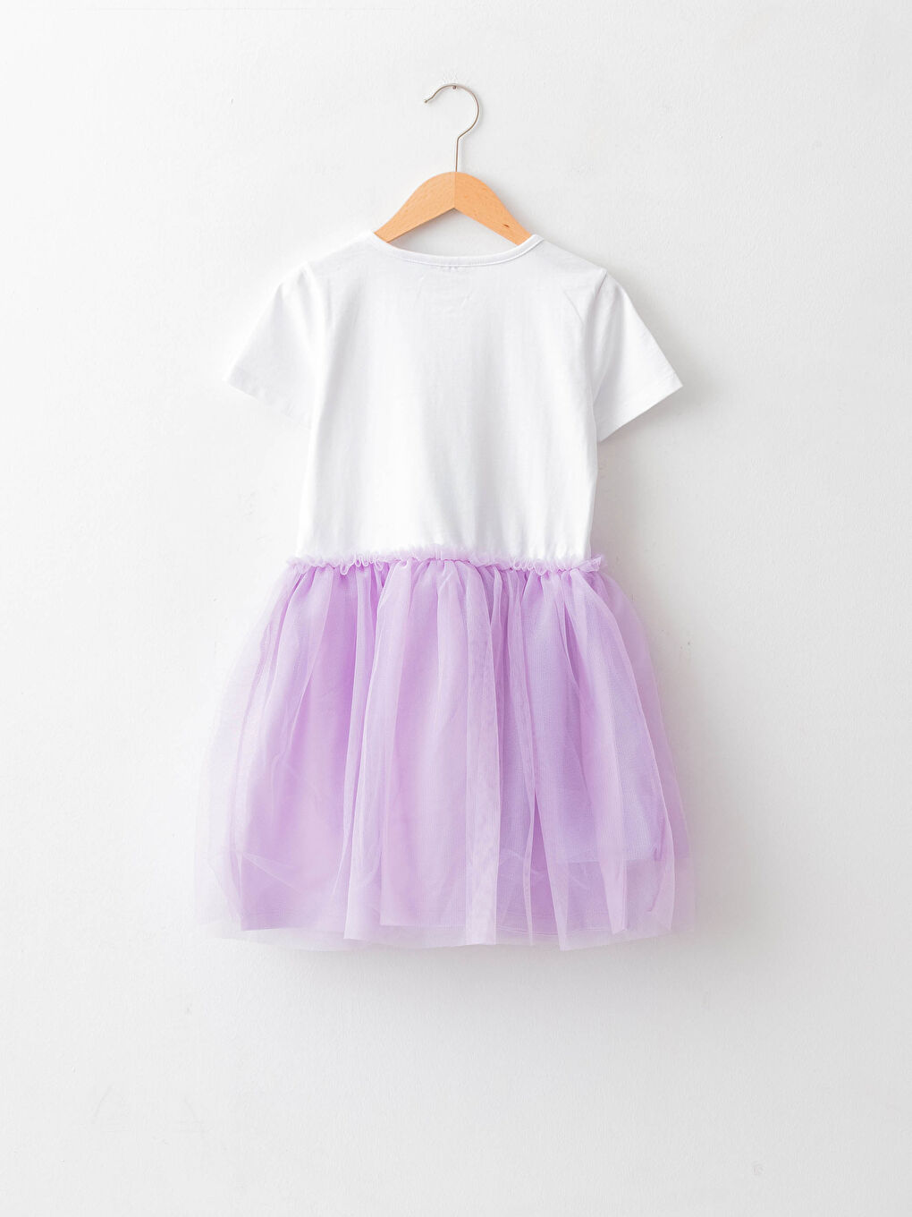 Lila Bisiklet Yaka Elsa Baskılı Kısa Kollu Kız Çocuk Elbise-1