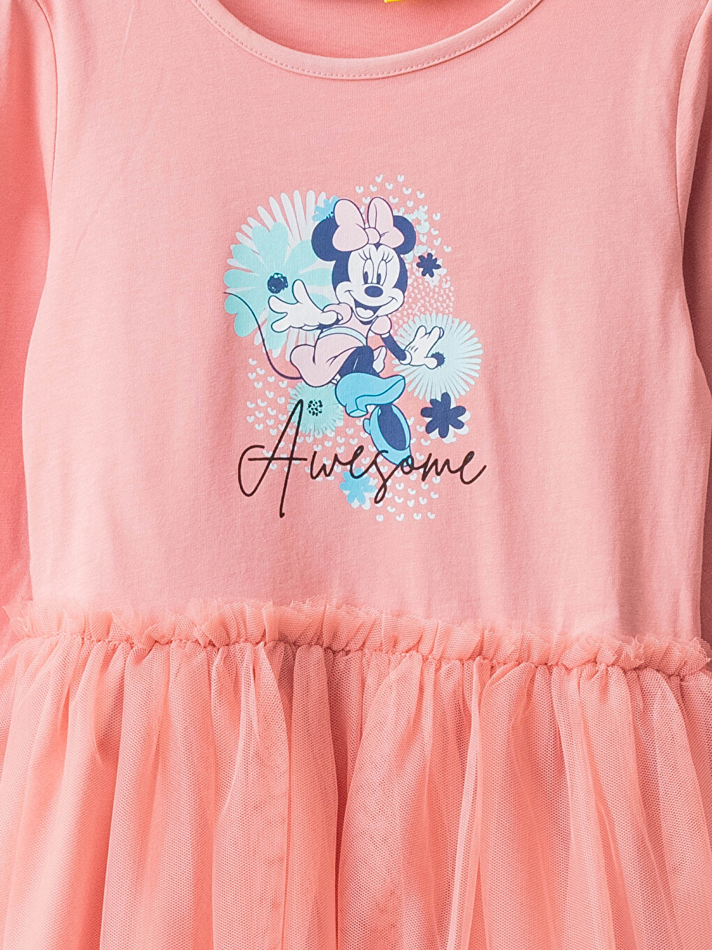 Crew Neck Minnie Mouse Printed Long Sleeve Girls Dress-2