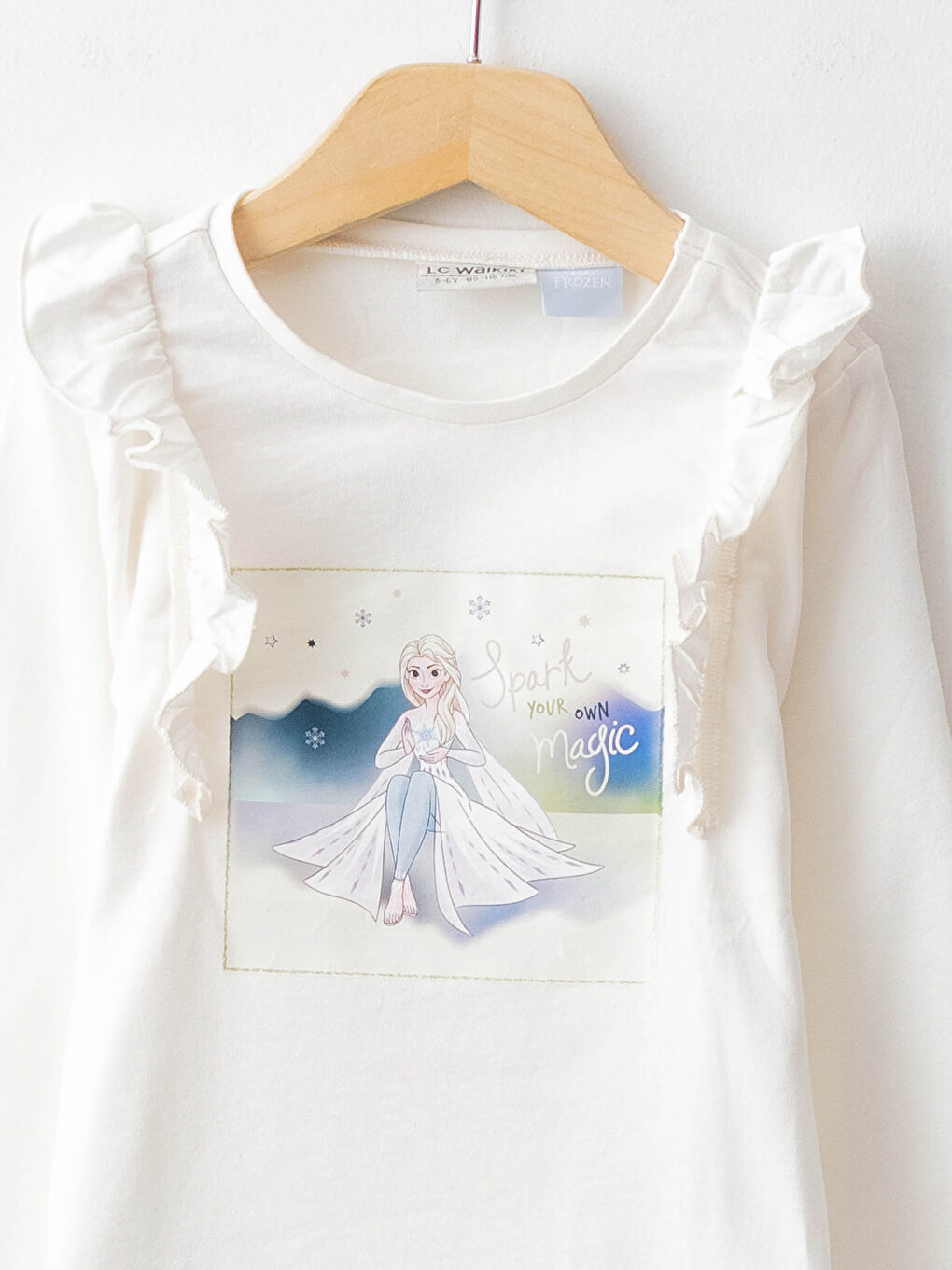 Crew Neck Elsa Printed Long Sleeve Cotton Girl T-shirt-2