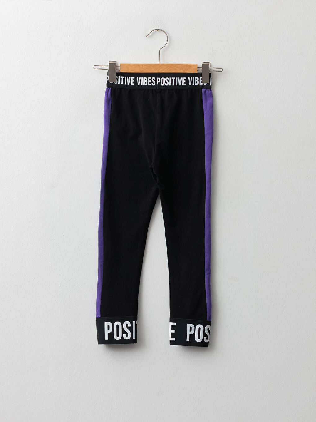 Siyah Beli Lastikli Slogan Yazı Baskılı Kız Çocuk Uzun Tayt-1