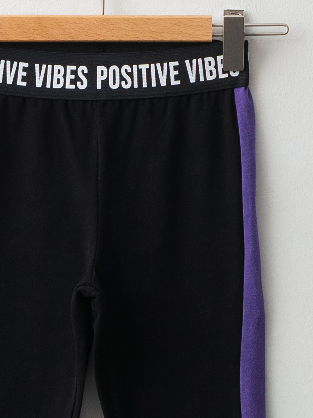Siyah Beli Lastikli Slogan Yazı Baskılı Kız Çocuk Uzun Tayt-2