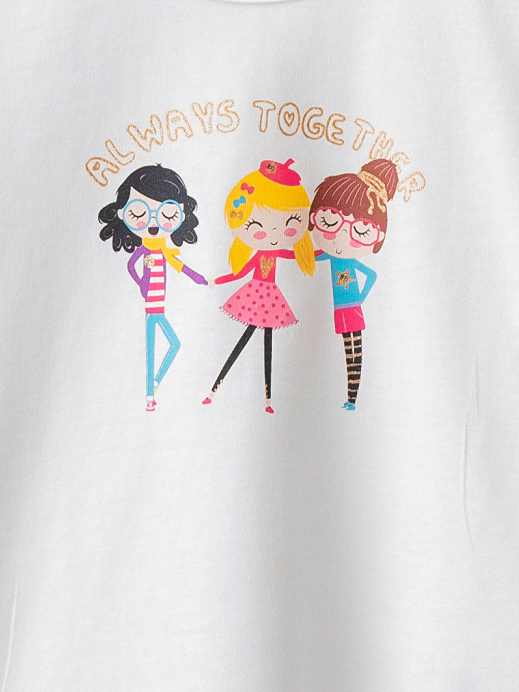 Crew Neck Printed Long Sleeve Cotton Girl T-shirt-2