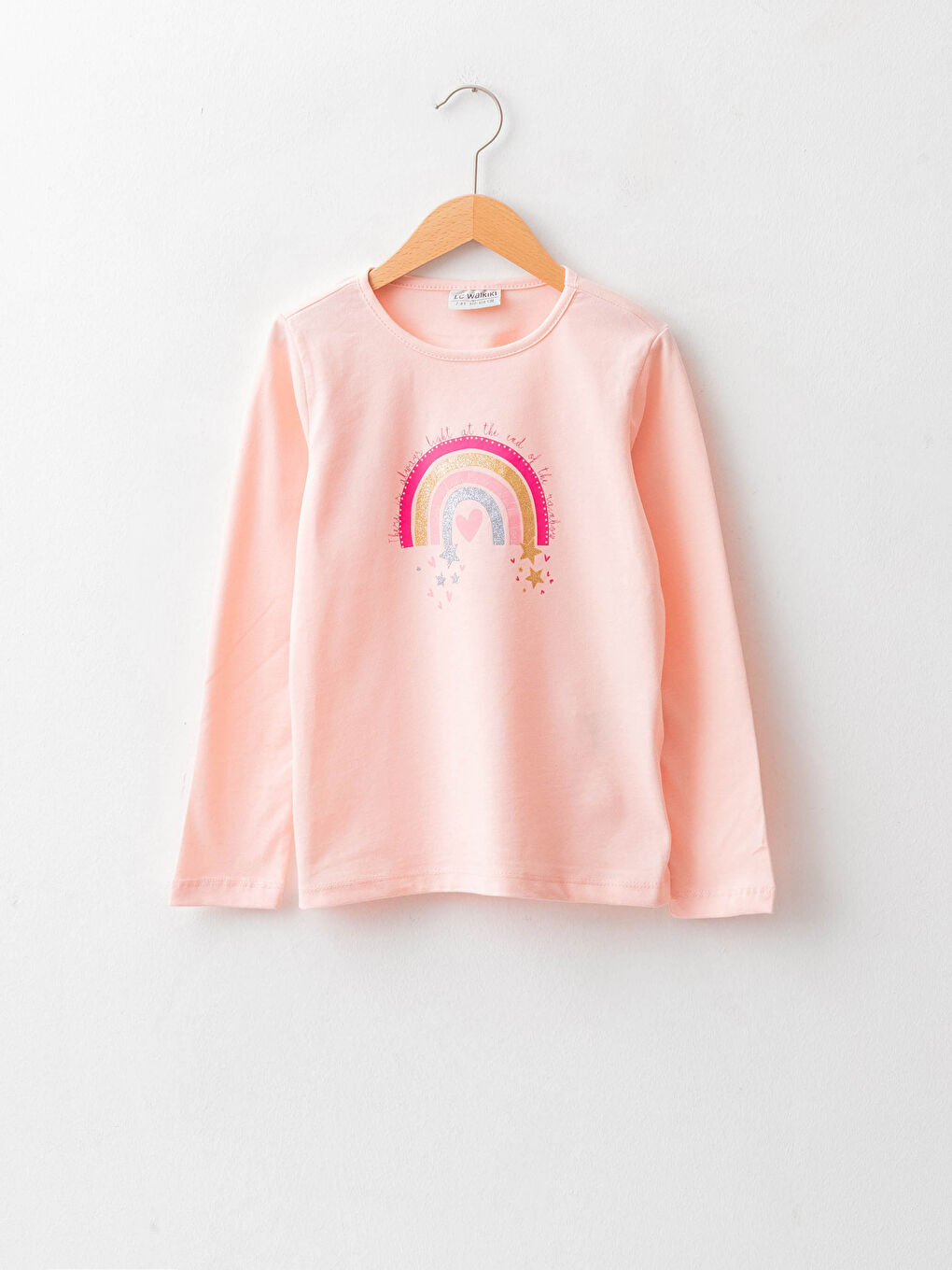 Bisiklet Yaka Baskılı Uzun Kollu Pamuklu Kız Çocuk Tişört