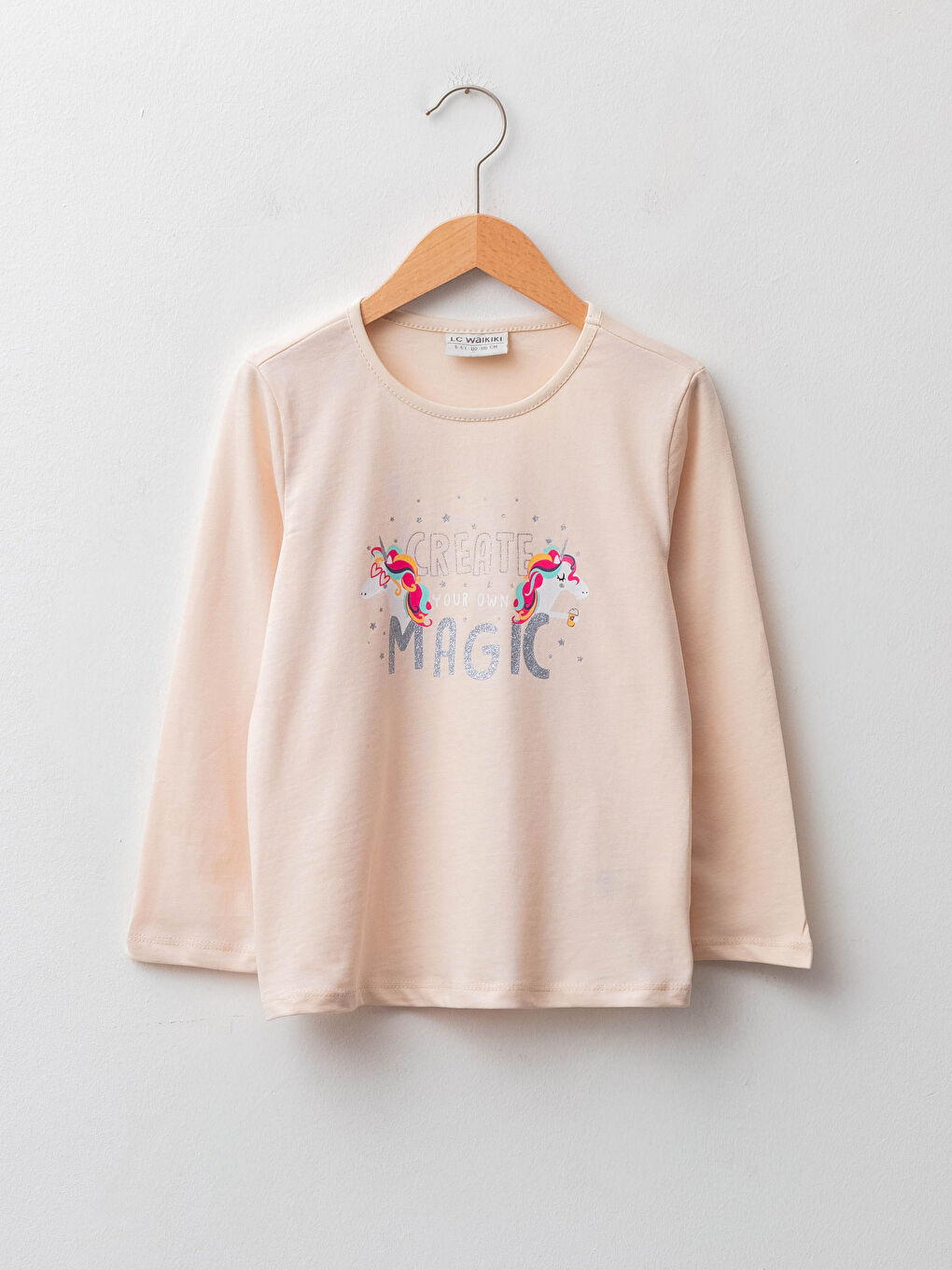 Crew Neck Printed Long Sleeve Girls' T-Shirt