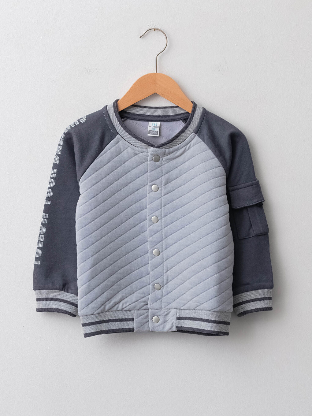 Gri Bisiklet Yaka Uzun Kollu Baskılı Erkek Bebek Spor Hırka