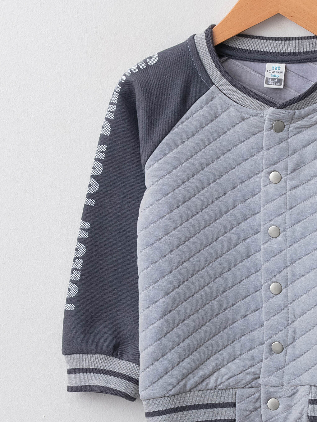 Gri Bisiklet Yaka Uzun Kollu Baskılı Erkek Bebek Spor Hırka-2