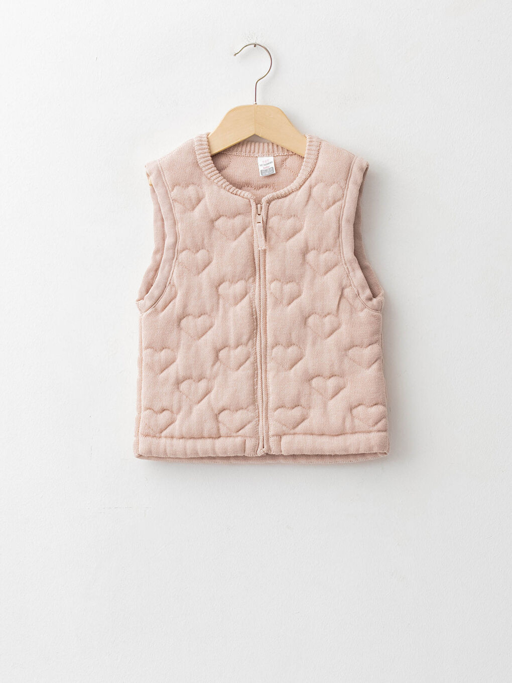 Crew Neck Patterned Baby Girl Zipper Vest