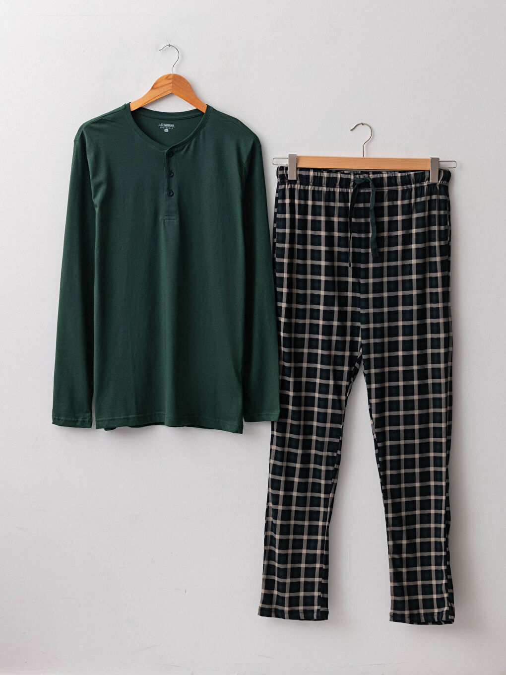 Yeşil Standart Kalıp Ekose Erkek Pijama Takımı-5