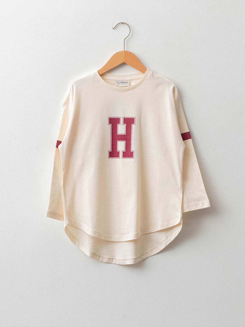Crew Neck Printed Long Sleeve Cotton Girl T-shirt
