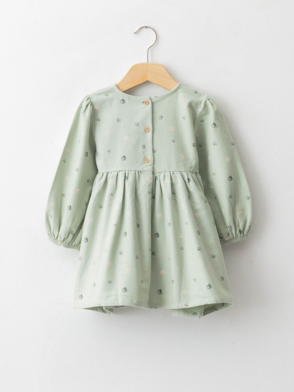 Crew Neck Long Sleeve Floral Cotton Baby Girl Dress-1
