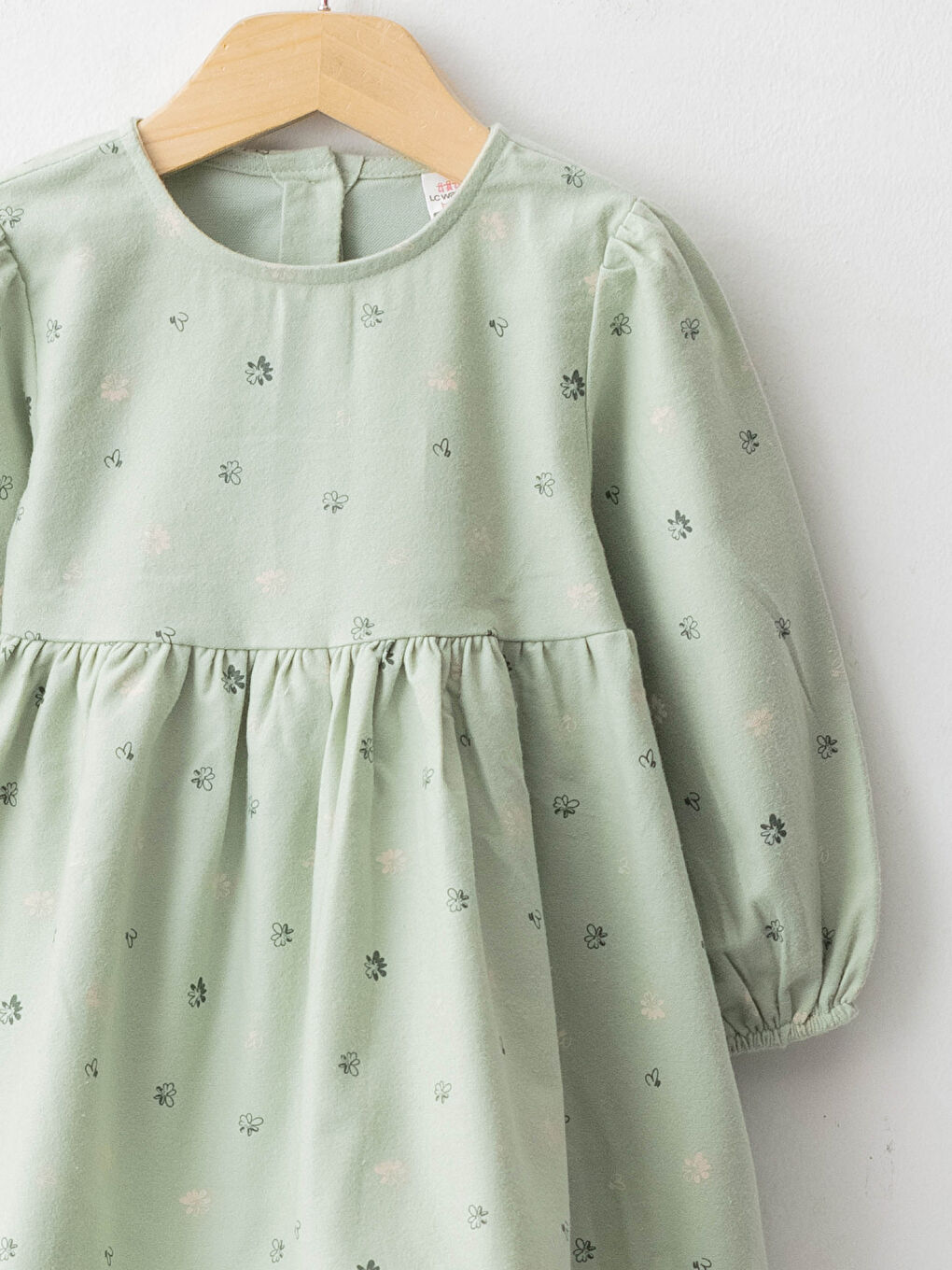 Crew Neck Long Sleeve Floral Cotton Baby Girl Dress-2