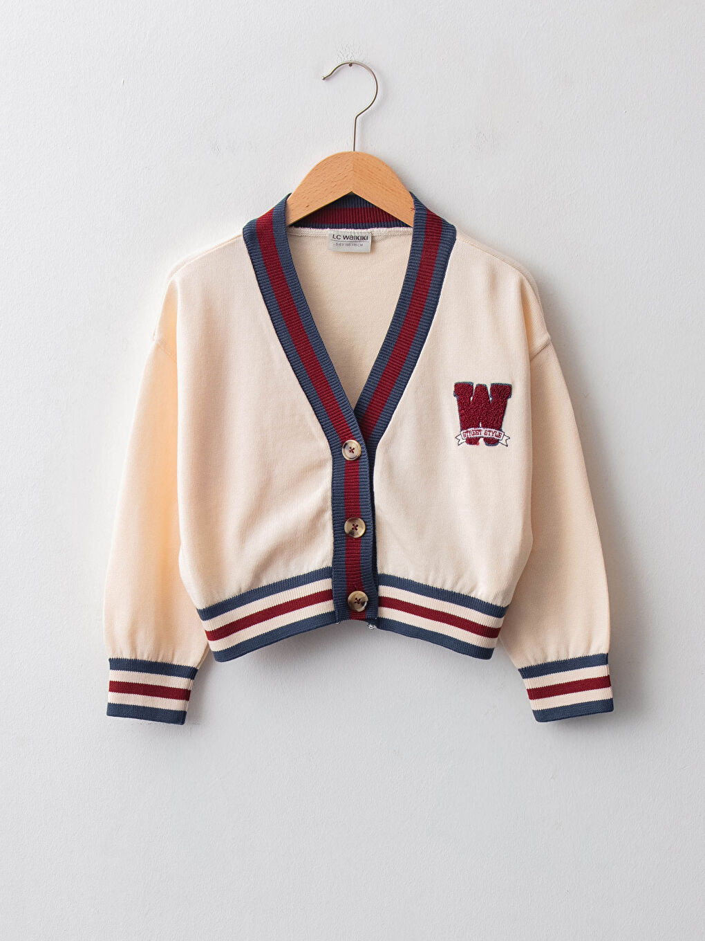 V-Neck Embroidery Detailed Long Sleeve Girls' Knitwear Cardigan