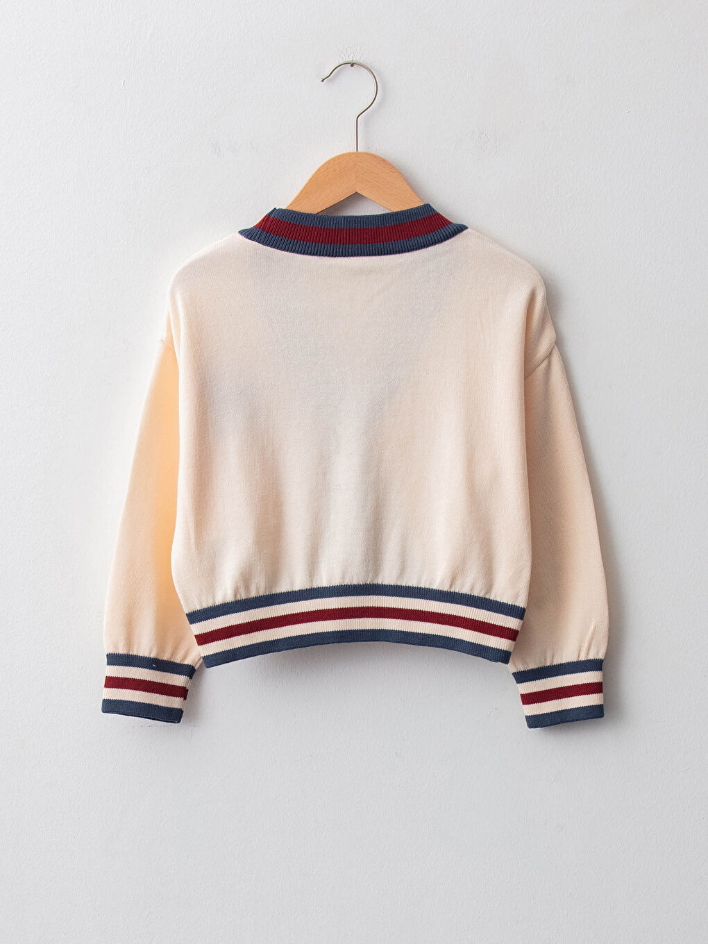 V-Neck Embroidery Detailed Long Sleeve Girls' Knitwear Cardigan-1
