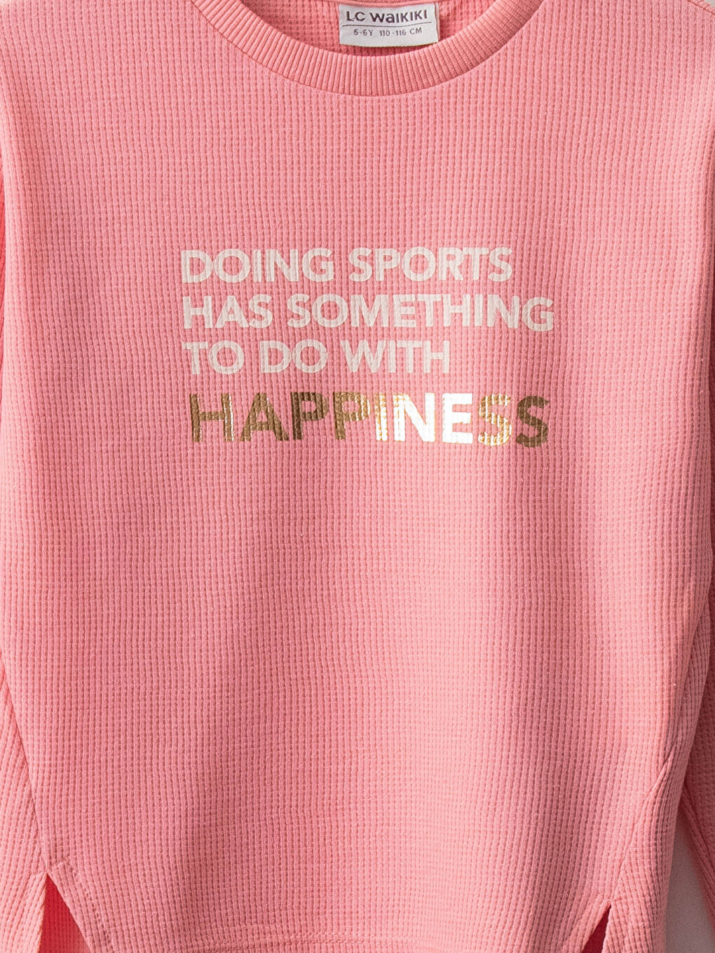 Футболка с круглым вырезом, с принтом, с длинным рукавом, для девочек-2