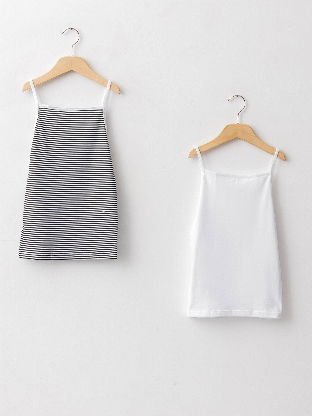 Beyaz Kare Yaka Askılı Pamuklu Kız Çocuk Atlet 2'li-1