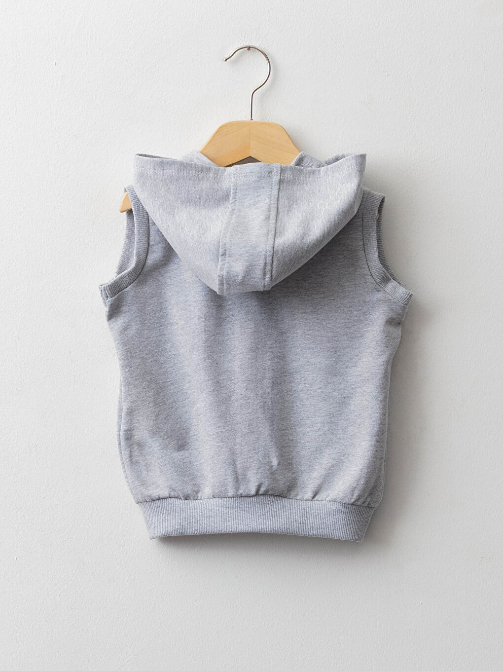 Gri Kapüşonlu Basic Erkek Bebek Fermuarlı Yelek-3