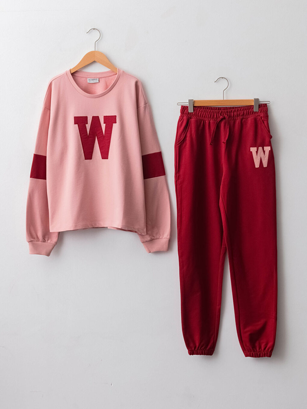 Pembe Bisiklet Yaka Baskılı Uzun Kollu Kız Çocuk Sweatshirt ve Eşofman Altı