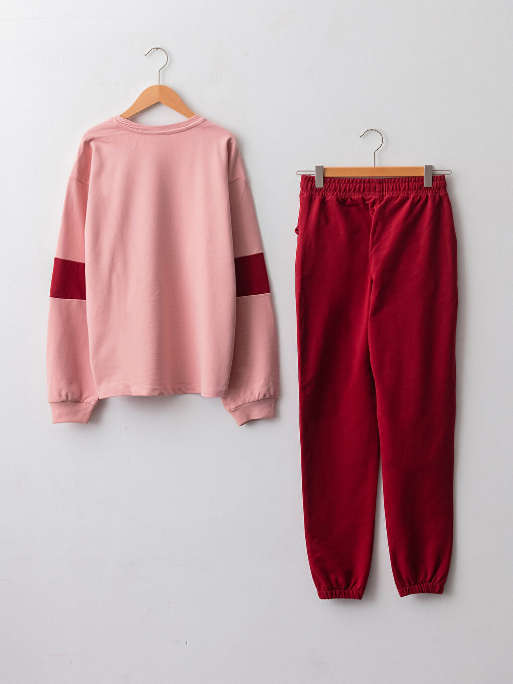 Pembe Bisiklet Yaka Baskılı Uzun Kollu Kız Çocuk Sweatshirt ve Eşofman Altı-1