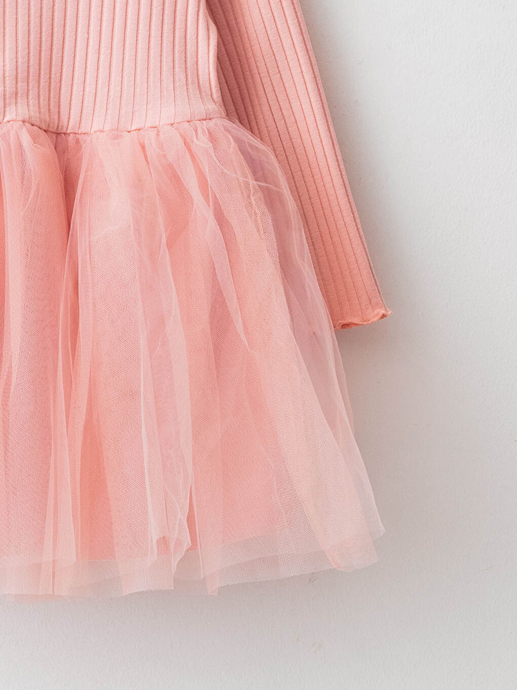 Pembe Bisiklet Yaka Uzun Kollu Tül Etekli Kız Bebek Elbise-2