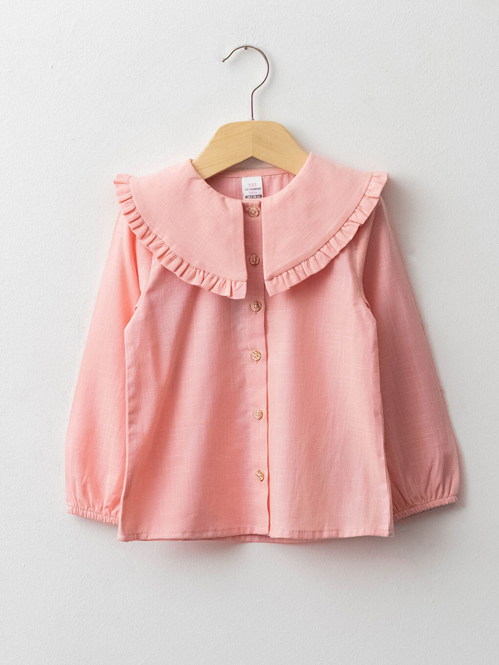 قميص بناتي رضيع كم طويل بياقة دائرية سادة