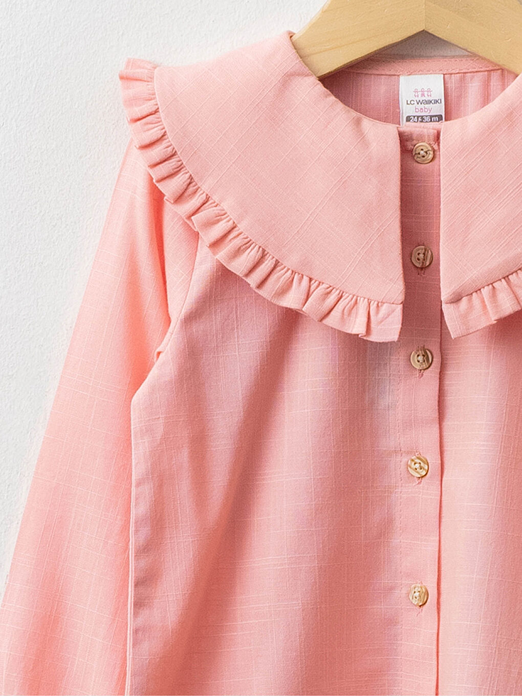 قميص بناتي رضيع كم طويل بياقة دائرية سادة-2