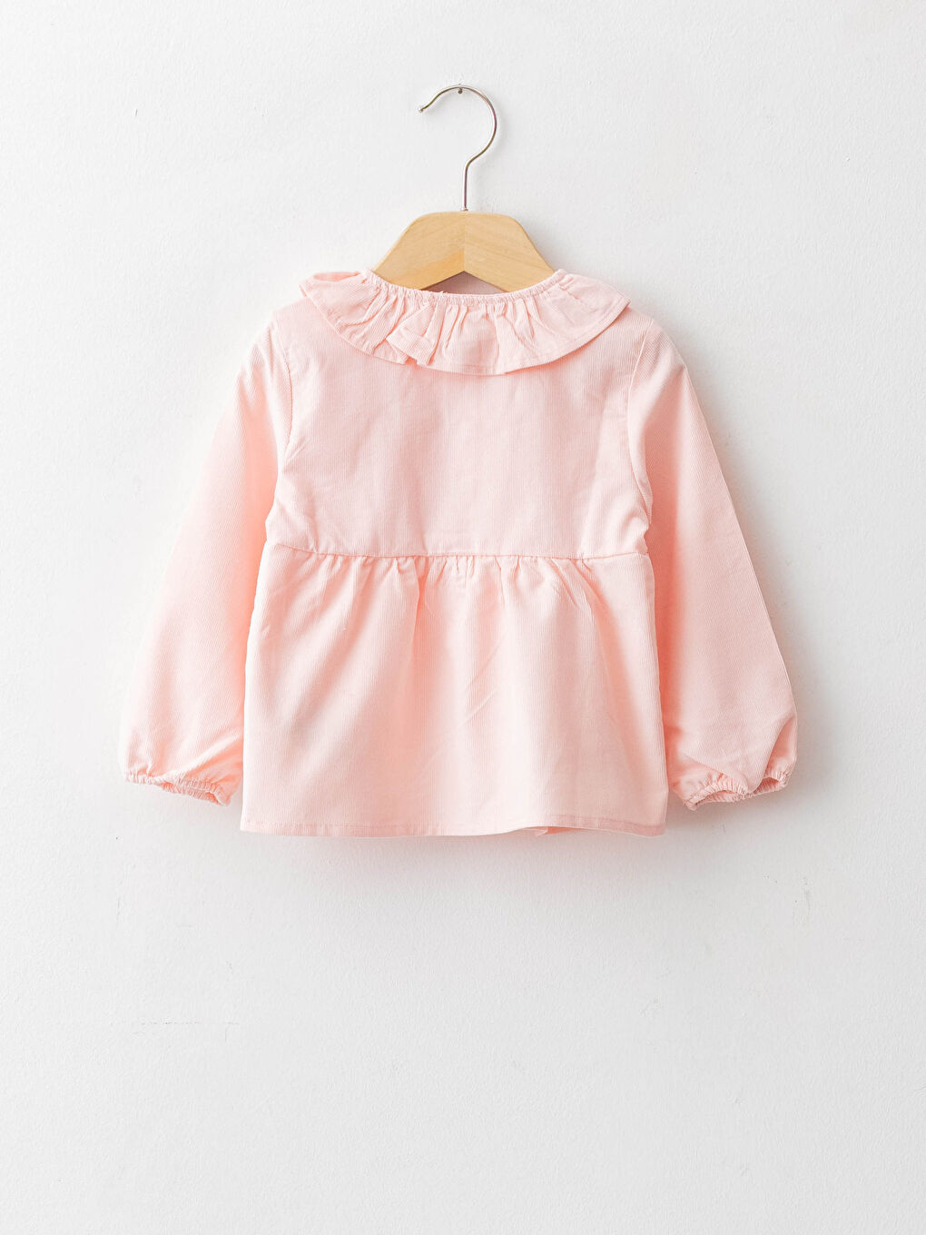Pembe Bisiklet Yaka Uzun Kollu Kadife Kız Bebek Gömlek-1