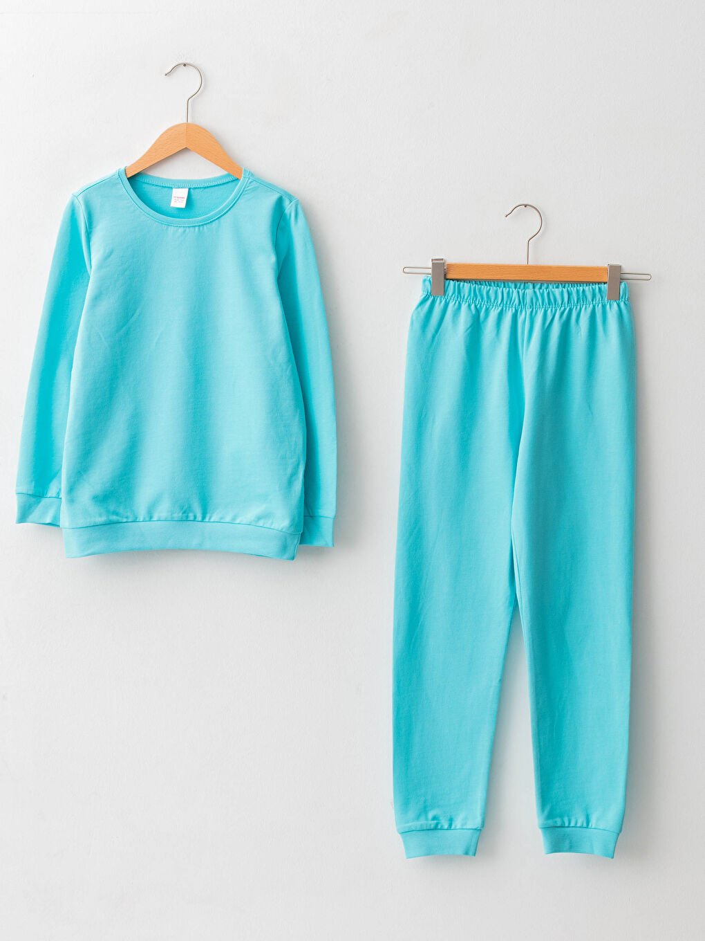Crew Neck Basic Long Sleeve Girls Pajamas Set