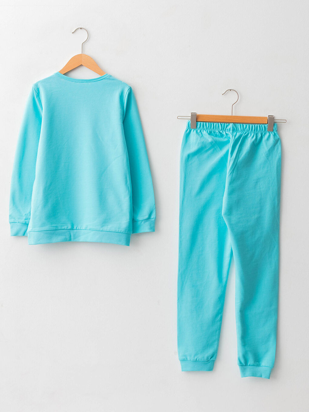 Crew Neck Basic Long Sleeve Girls Pajamas Set-1