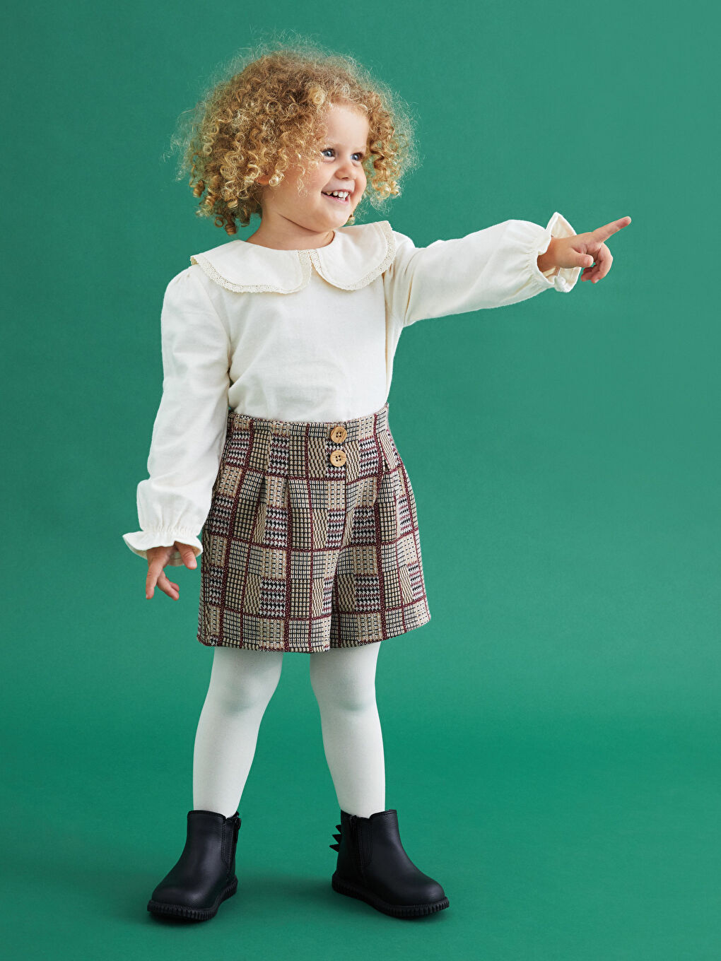 Bluză Bebeluși cu Guler, Mânecă Lungă, Șort și Dres Set 3 Piese-1