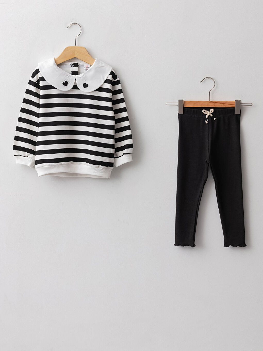 Bebe Collar Striped Long Sleeved Baby Girl Sweatshirt and Tights Set 2 Pack