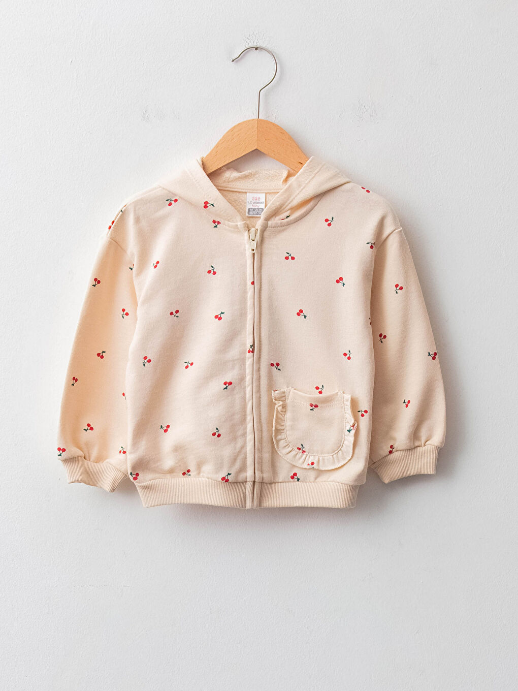Hooded Long Sleeve Patterned Cotton Baby Girl Zipper Sweatshirt