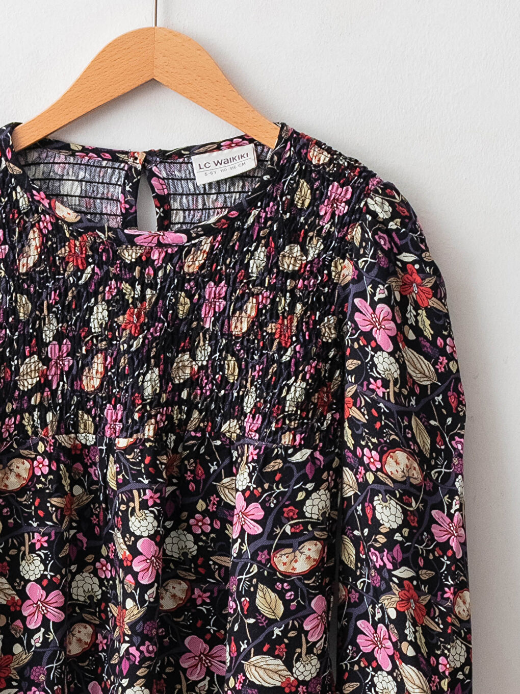 Crew Neck Pattern Long Sleeve Viscose Girls Blouse-2