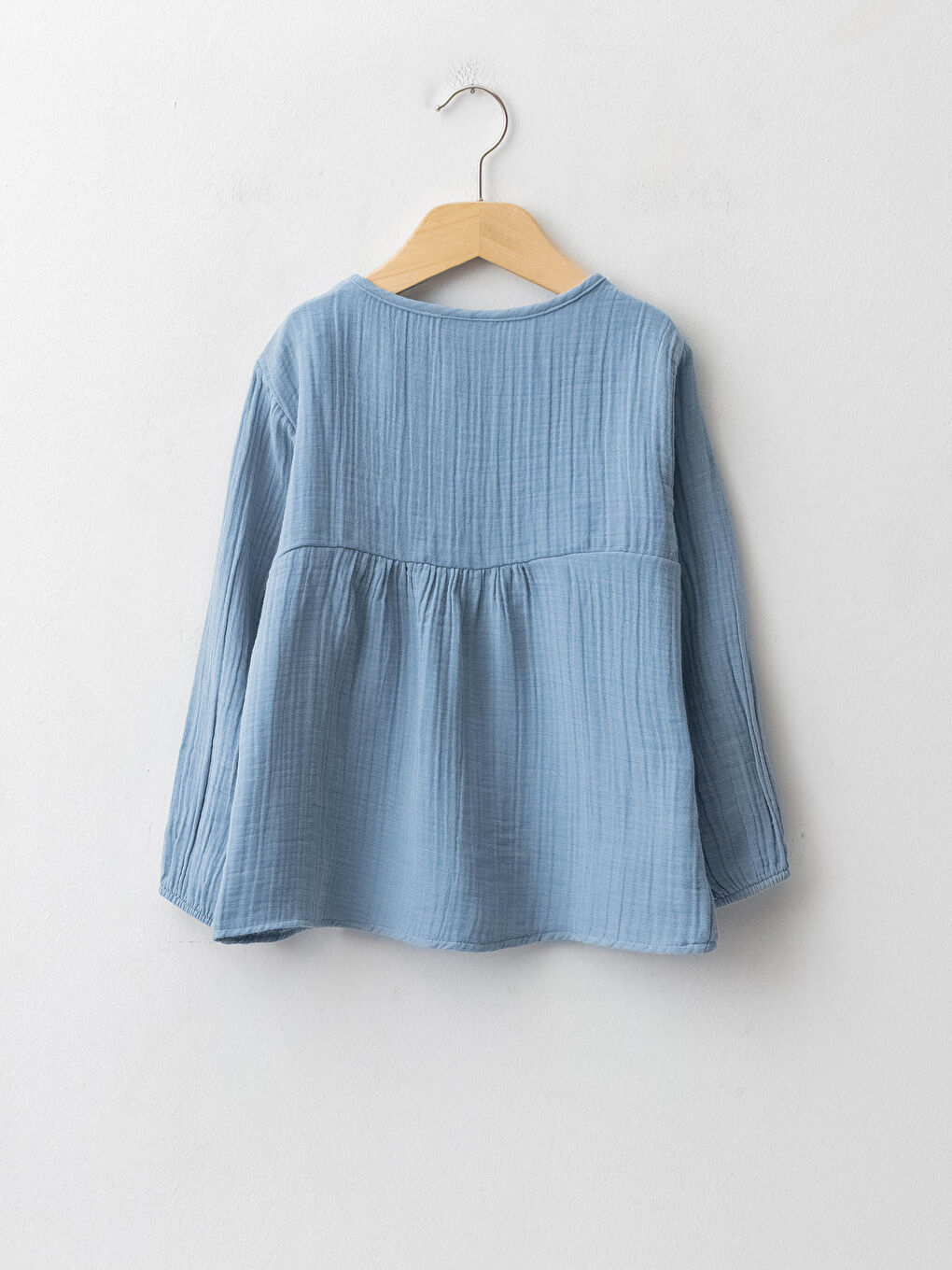 قميص بناتي كم طويل أساسي برقبة دائرية-1