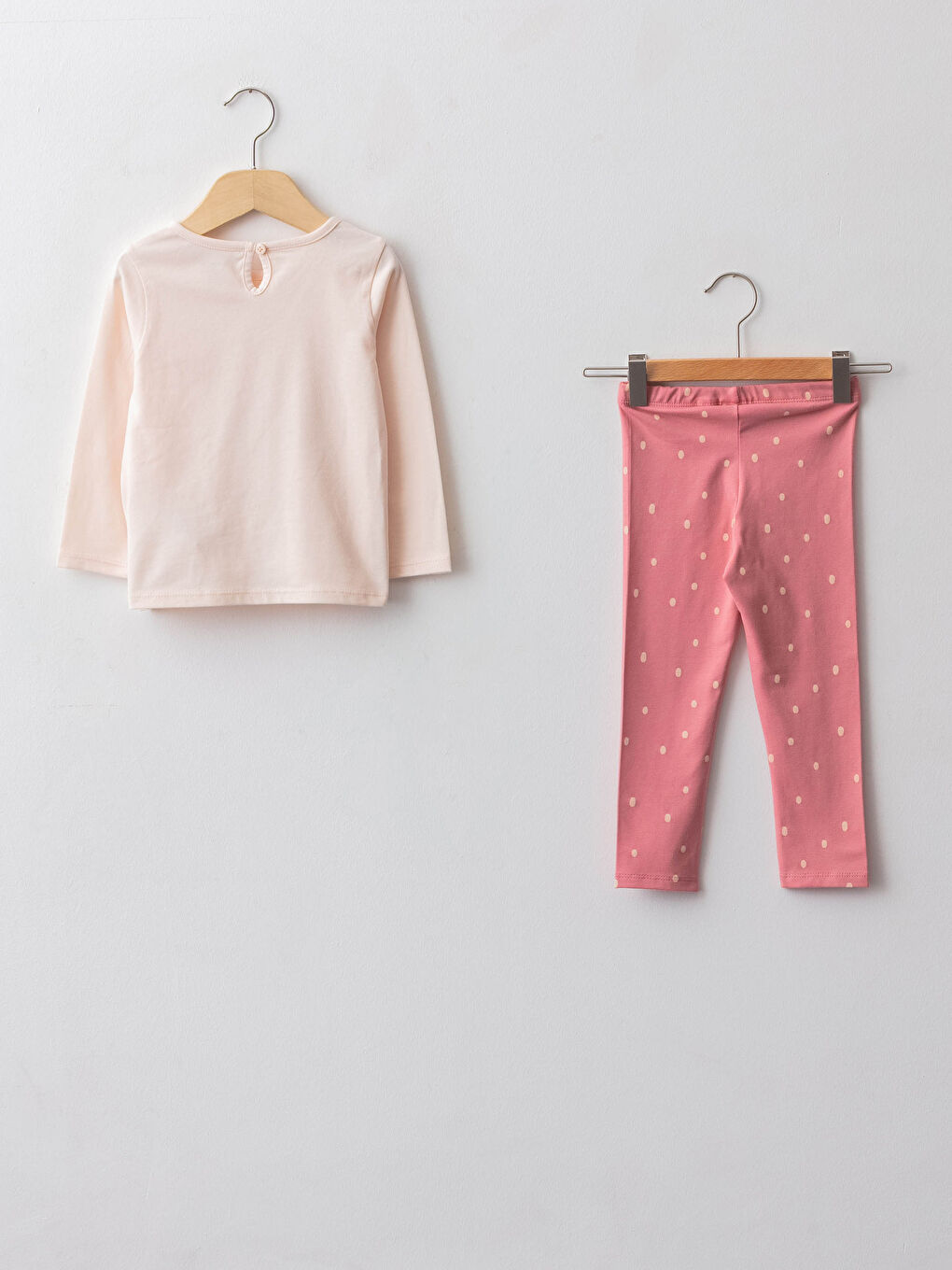 Pembe Beli Lastikli Uzun Kollu Baskılı Pamuklu Kız Bebek Takım-1