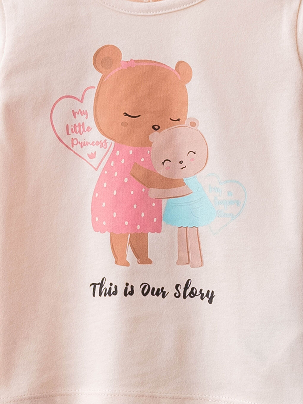 Pembe Beli Lastikli Uzun Kollu Baskılı Pamuklu Kız Bebek Takım-2