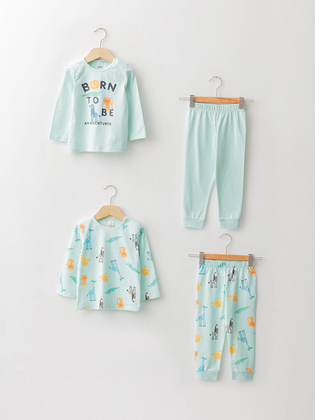 Crew Neck Long Sleeve Printed Cotton Baby Boy Pajamas Set