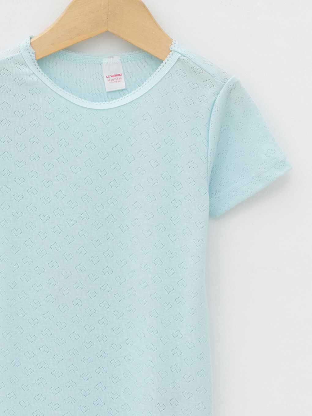 تي شيرت داخلي بناتي كم قصير بنقشة ذاتية وياقة دائرية 2 قطعة-2