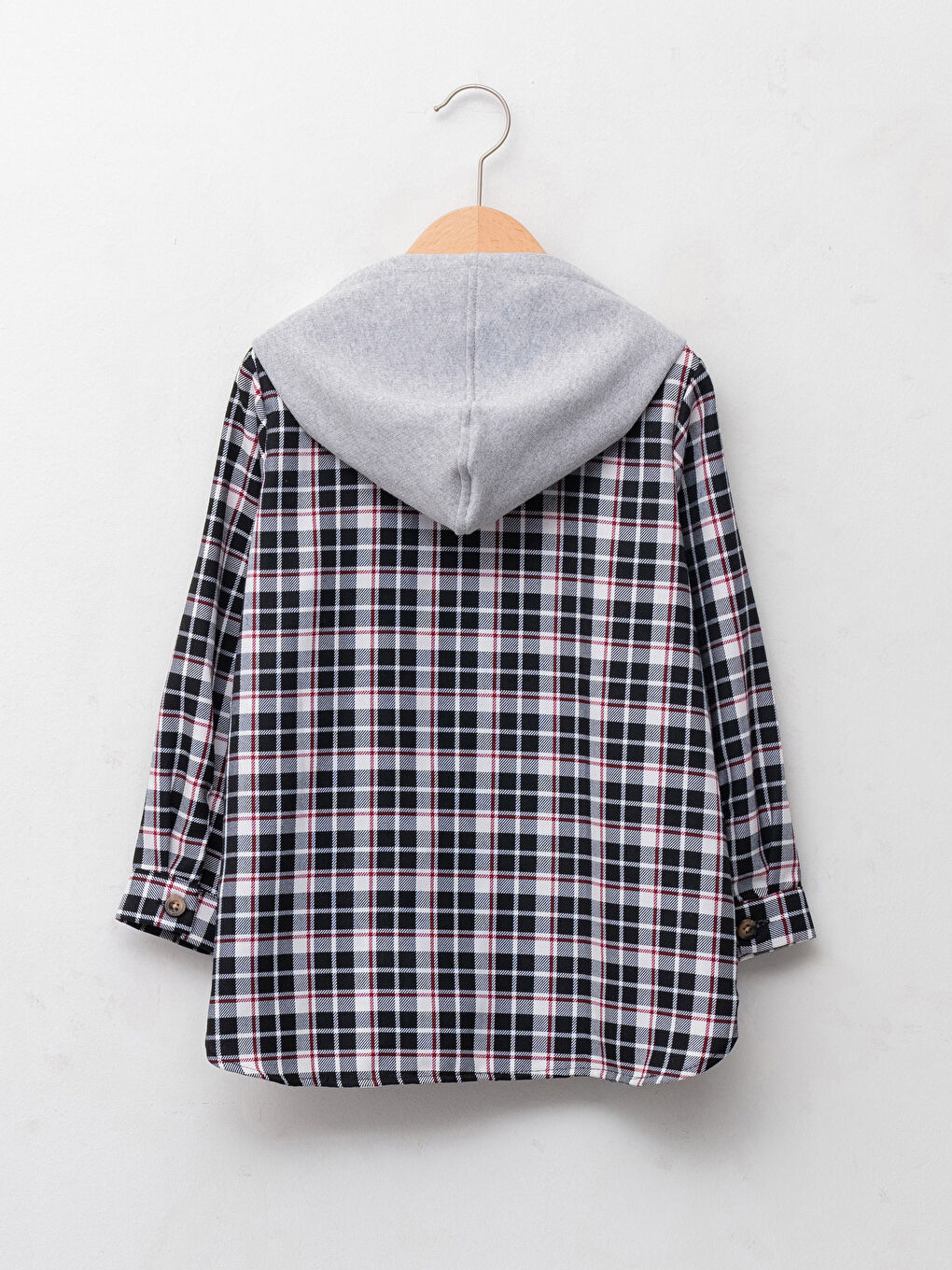 Checked Patterned Long-Sleeved Girl's Shirt With Hood-1