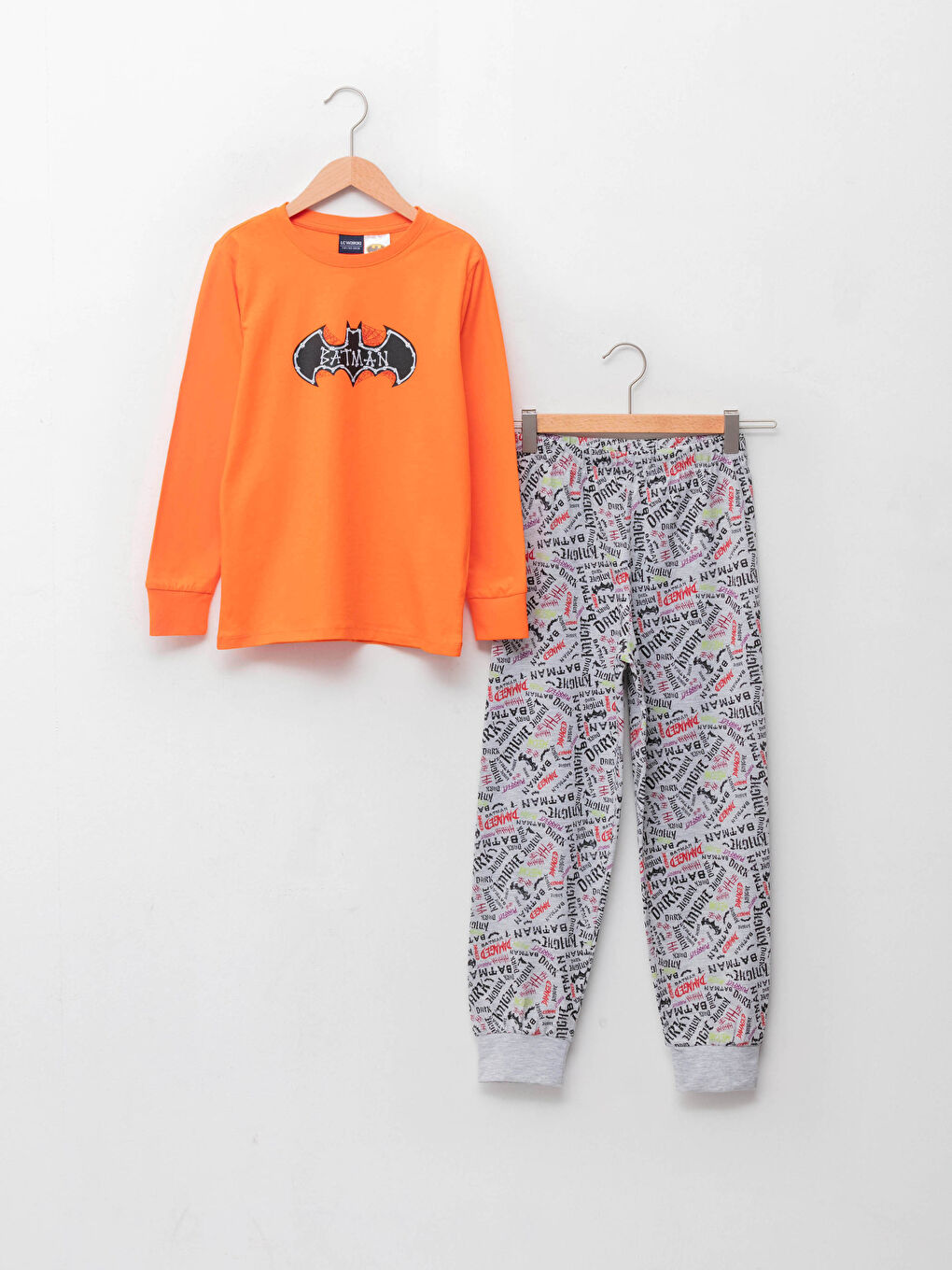 Turuncu H12 Bisiklet Yaka Batman Baskılı Uzun Kollu Erkek Çocuk Pijama Takımı