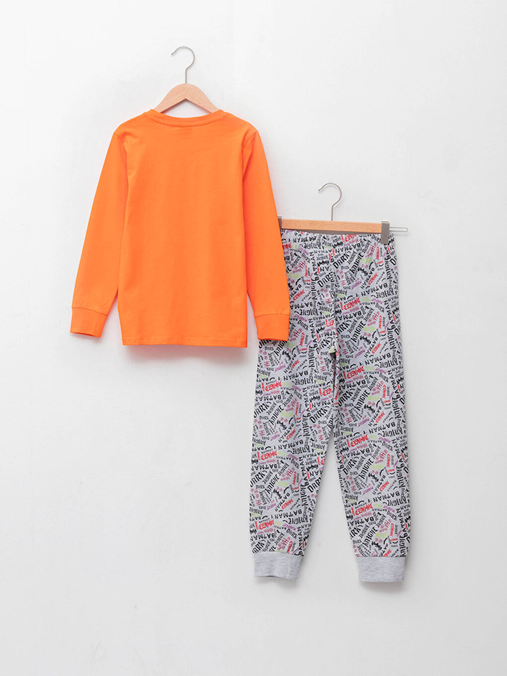Turuncu H12 Bisiklet Yaka Batman Baskılı Uzun Kollu Erkek Çocuk Pijama Takımı-1