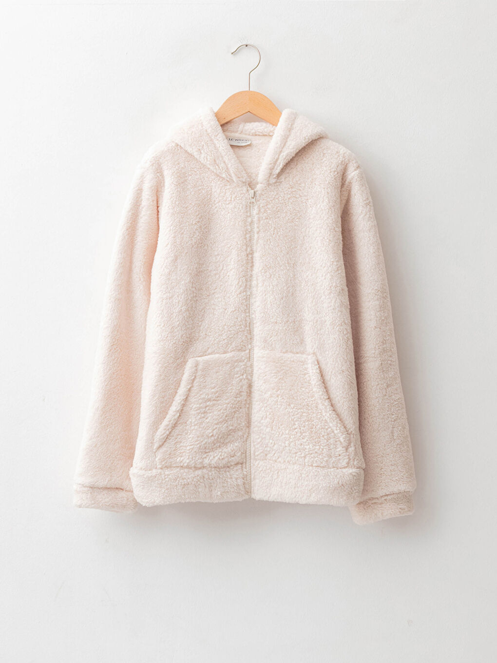 Kapüşonlu Basic Uzun Kollu Kız Çocuk Pelüş Fermuarlı Sweatshirt