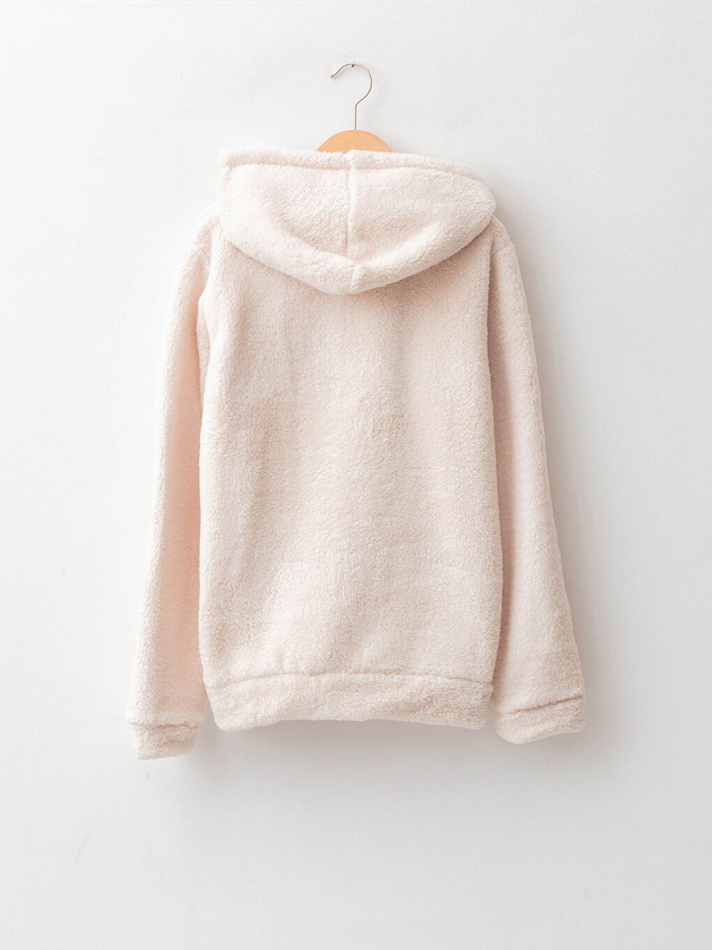 Kapüşonlu Basic Uzun Kollu Kız Çocuk Pelüş Fermuarlı Sweatshirt-1